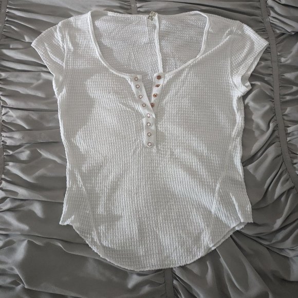 Free People Tops - Free People White Women's Henley Short Sleeve Top Size M